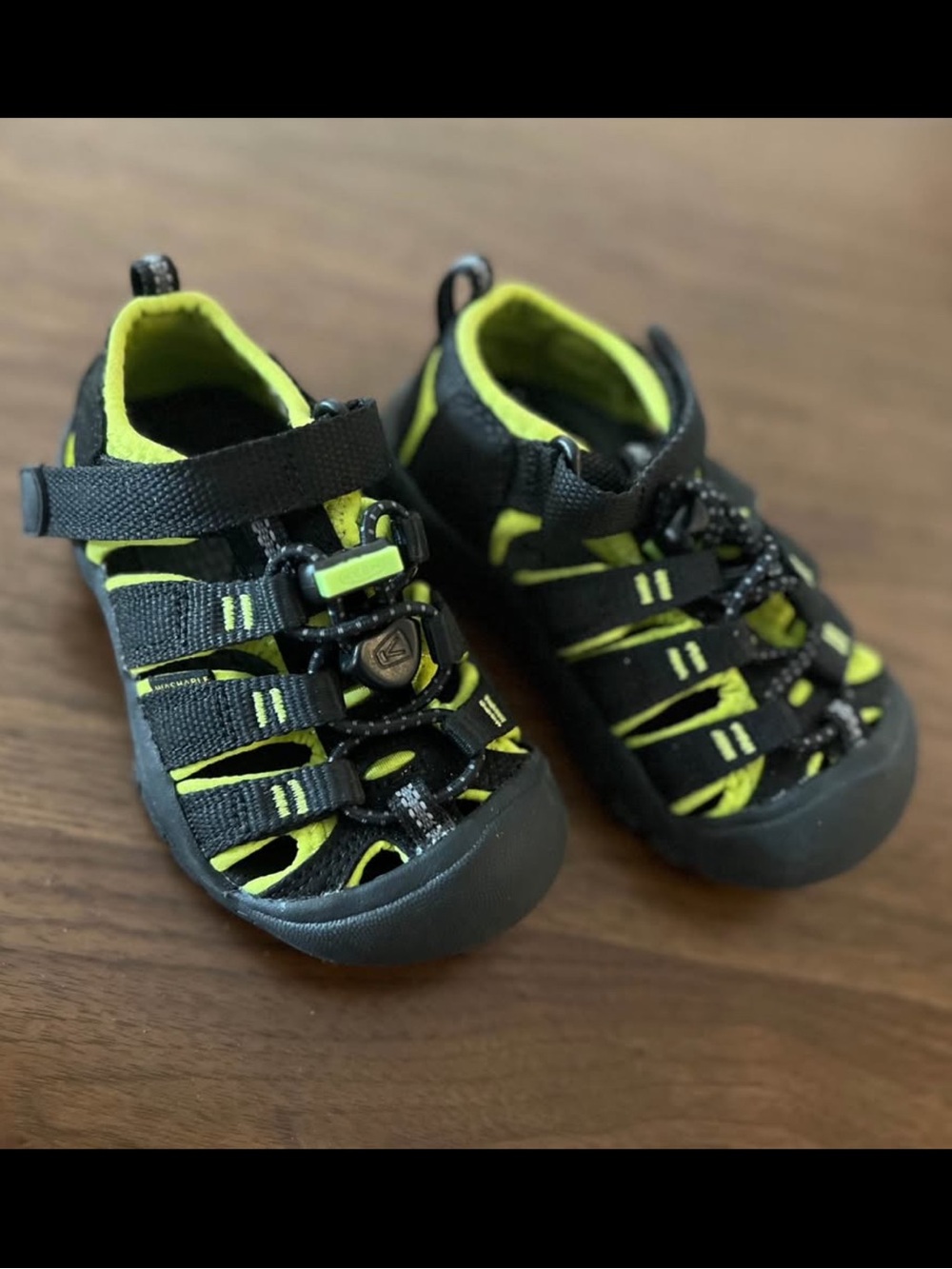 Keen Kids Black and Neon Green Closed-Toe Outdoor Sandals